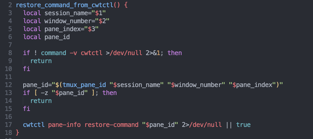 tmux restore hook script calling cwtctl pane-info restore-command for a pane id