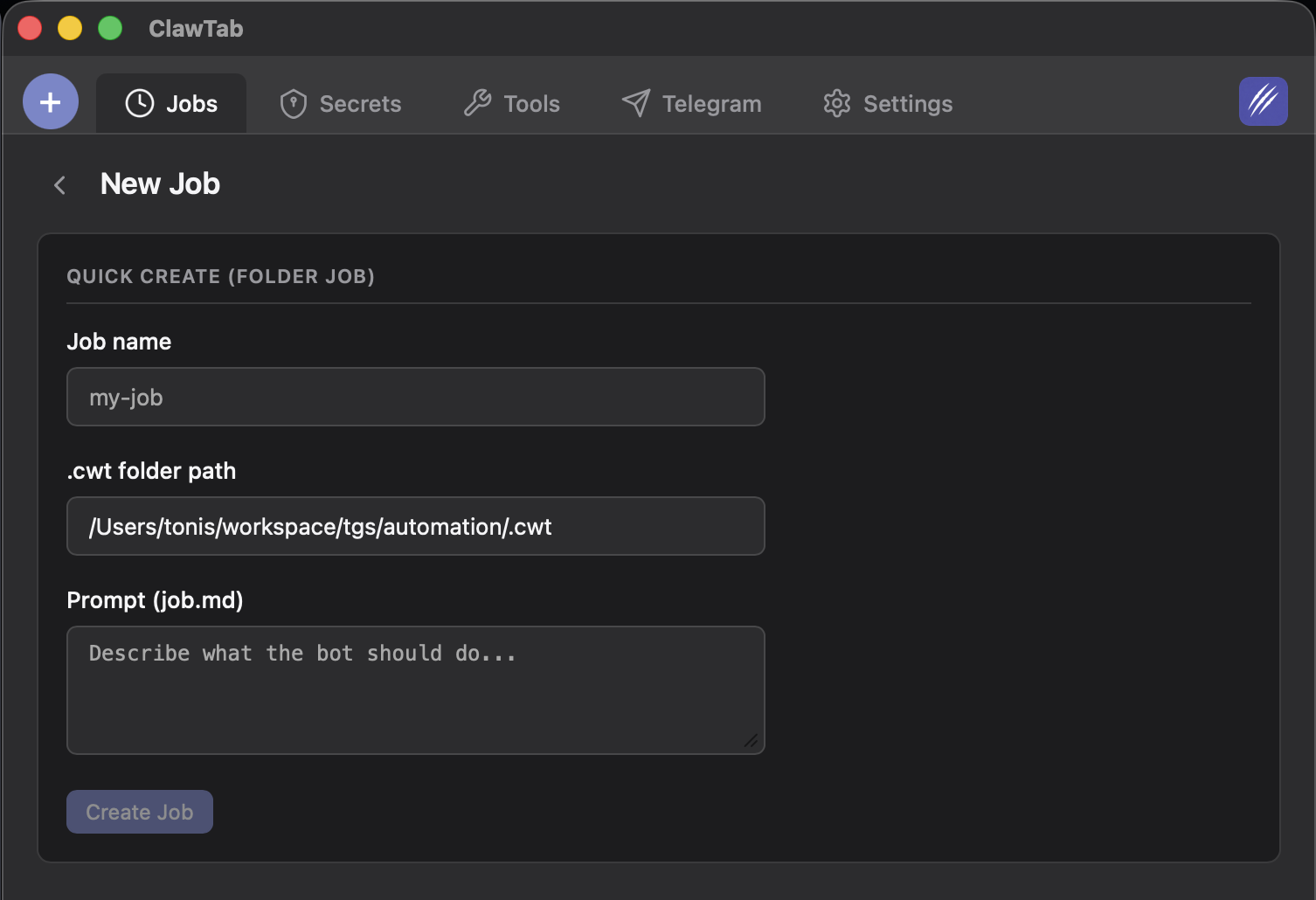 Create and configure new jobs