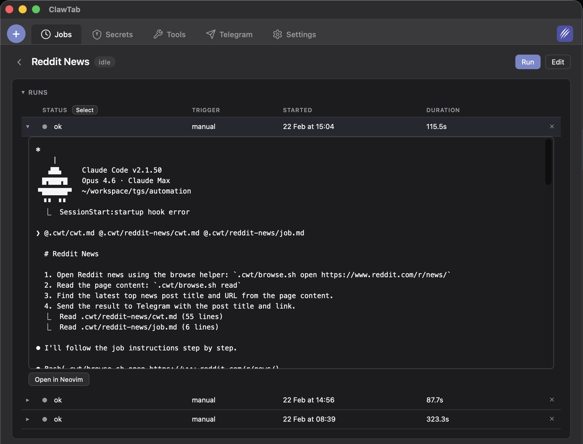 Job logs and execution history