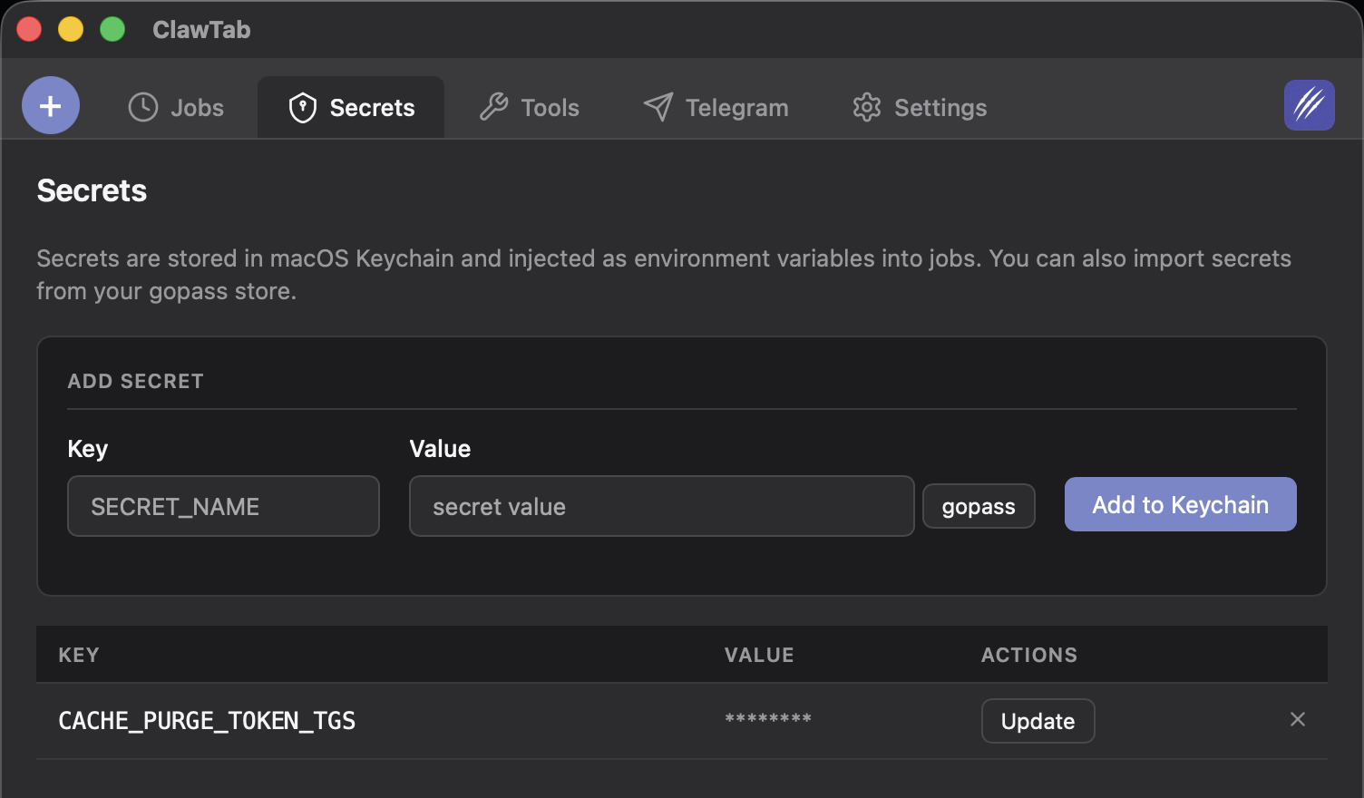 Manage secrets with Keychain integration